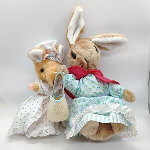 Vtg Eden Beatrix Potter Plush Lot of 2 Country Cottagecore Bunny Mouse